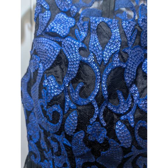 Minuet Blue Sequin Black Lace Formal Sleeveless Mini Dress Size S Prom Hoco - Picture 2 of 9